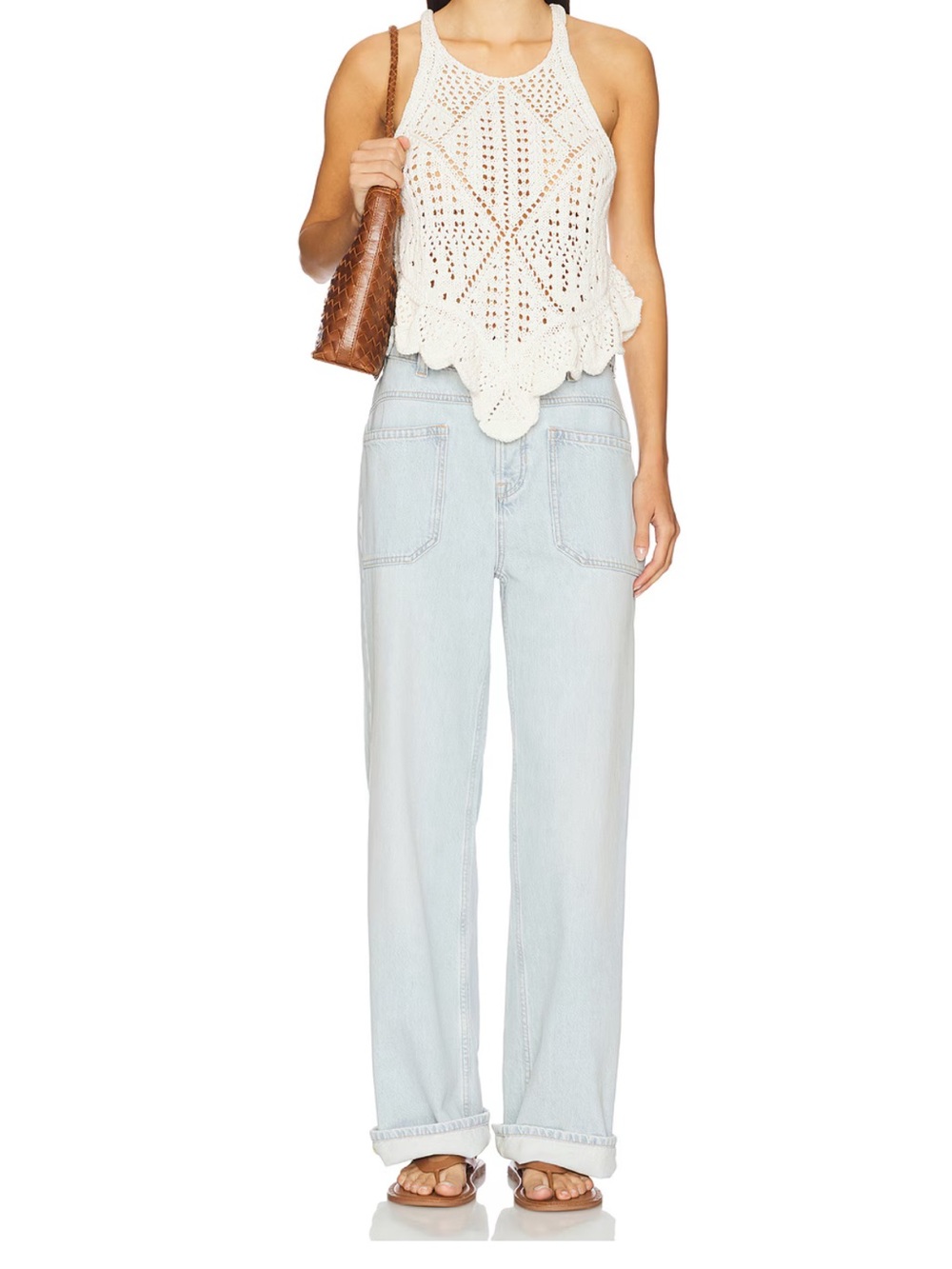 We The Free Palmer Cuffed Wide Leg Jeans Denim In Daydream Blue  Size 28 X 31